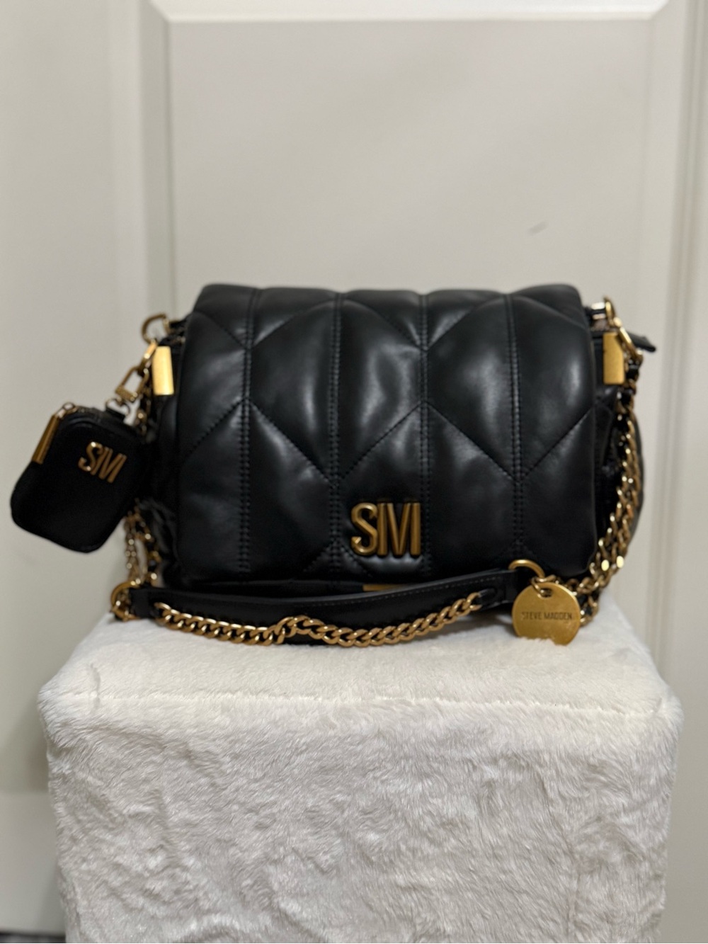 Steve Madden Black Quilted Shoulder Bag with Gold Hardware NWOT